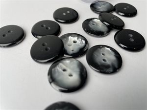 Knap - perlemor look i sort og sølv, 20 mm